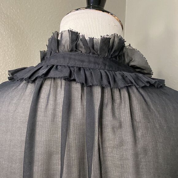 Rebecca Taylor Black Sheer Button Down Ruffle Blouse Long Sleeve - Picture 8 of 12